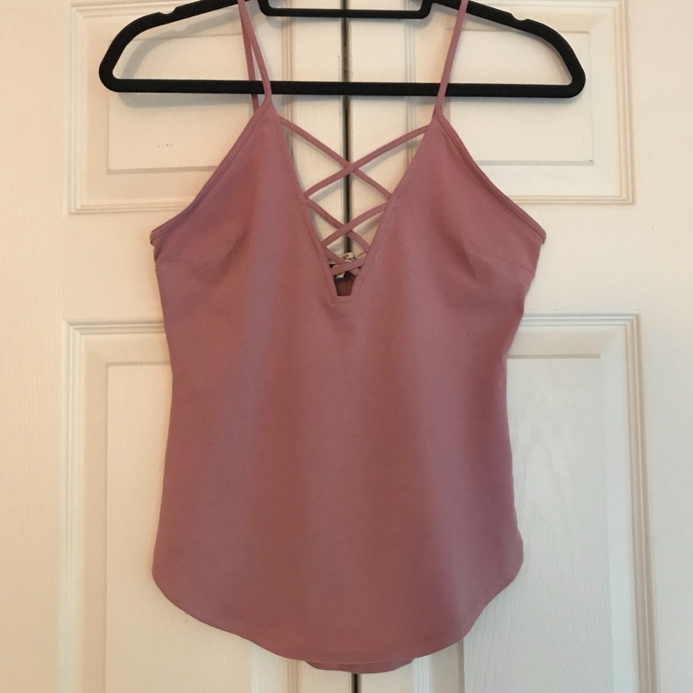 Express • Mauve Fitted Lace Up Tank